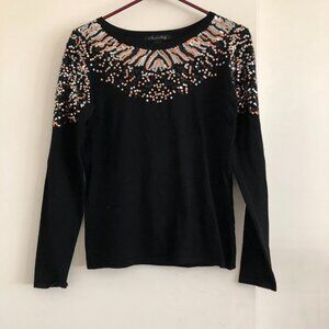 A Love Story Black Long Sleeve Knit top with Gold Sequins-Size Small New